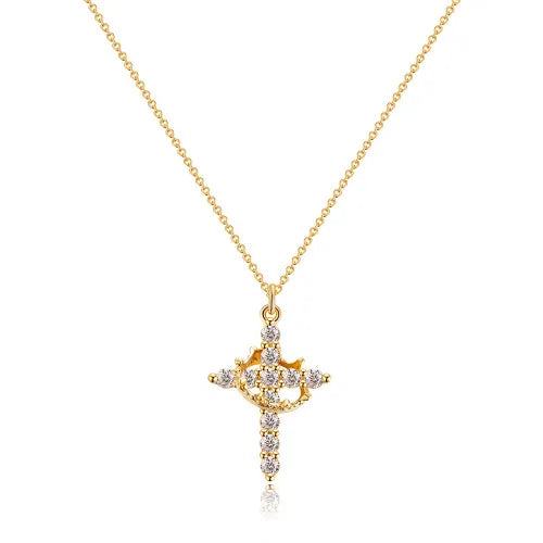 Women Rotatable Cross Crown Diamond Fashion Necklace