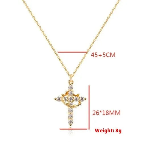 Women Rotatable Cross Crown Diamond Fashion Necklace