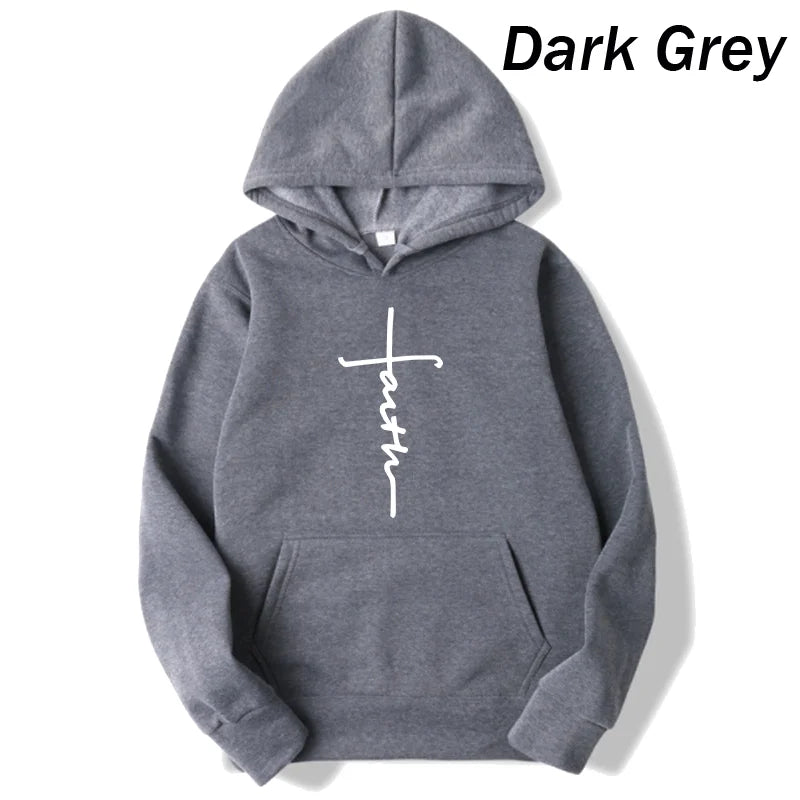 Unisex Cool Faith Print Fleece Sport  Crew Neck Hoodie Sweatshirt
