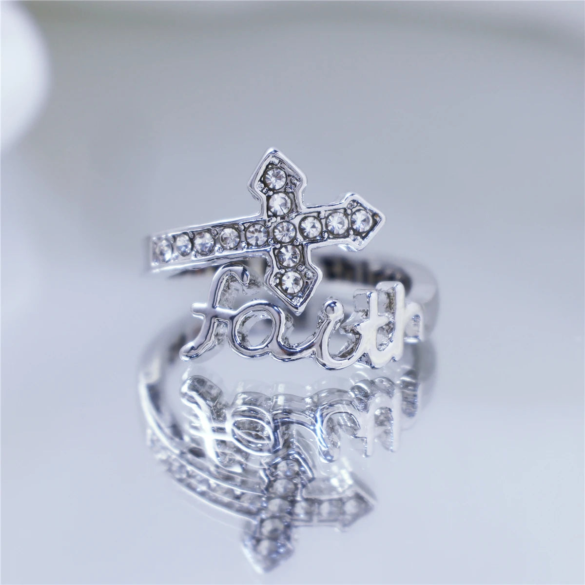 1Pc Exquisite Faith Cross Open Ring