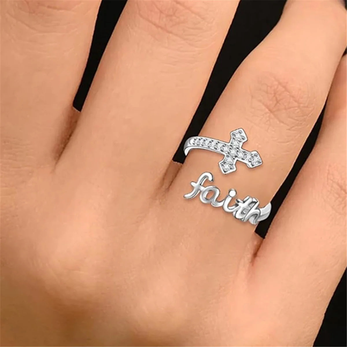 1Pc Exquisite Faith Cross Open Ring