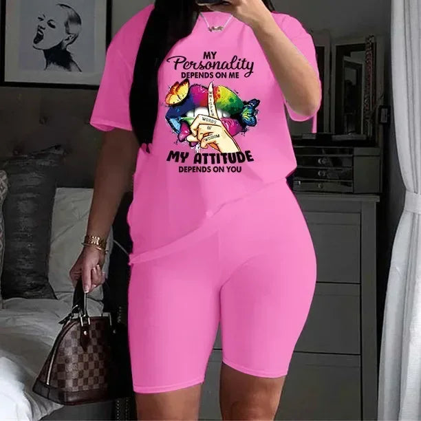 Casual Short Sleeved Top and Trousers Two Piece Faith Print Plus Size 2 Piece Set