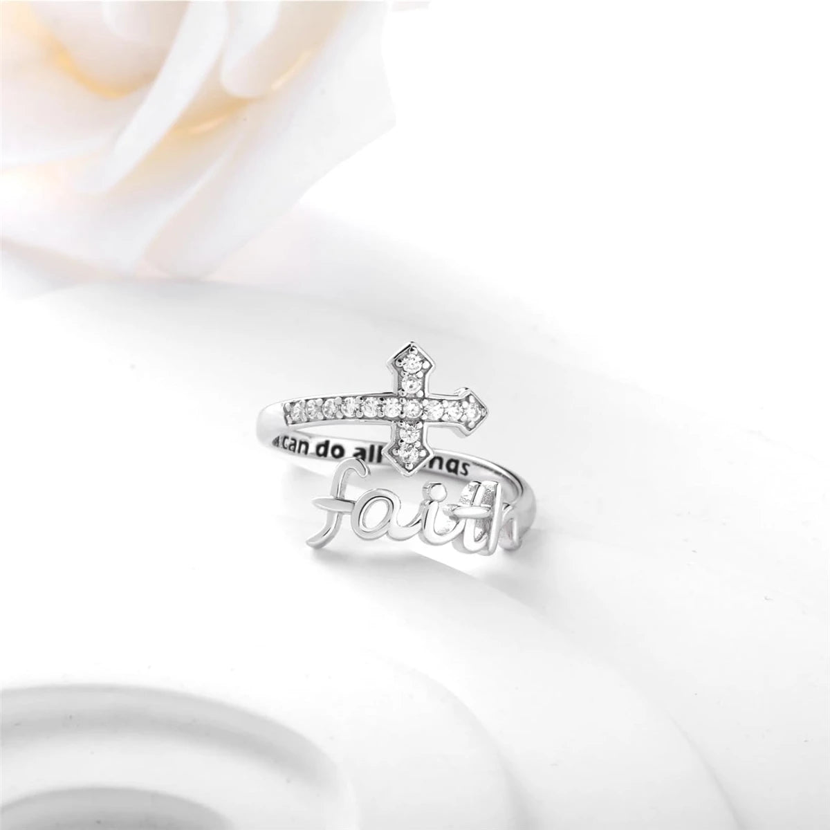 1Pc Exquisite Faith Cross Open Ring