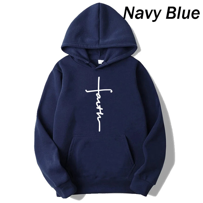 Unisex Cool Faith Print Fleece Sport  Crew Neck Hoodie Sweatshirt