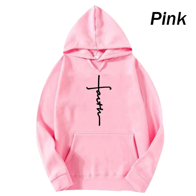 Unisex Cool Faith Print Fleece Sport  Crew Neck Hoodie Sweatshirt