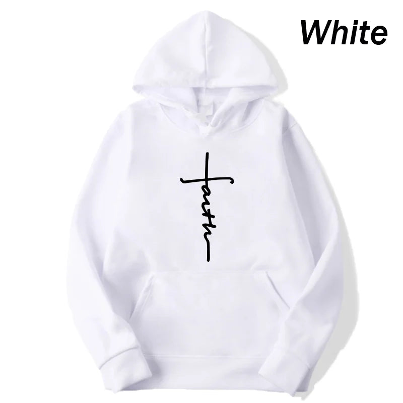 Unisex Cool Faith Print Fleece Sport  Crew Neck Hoodie Sweatshirt