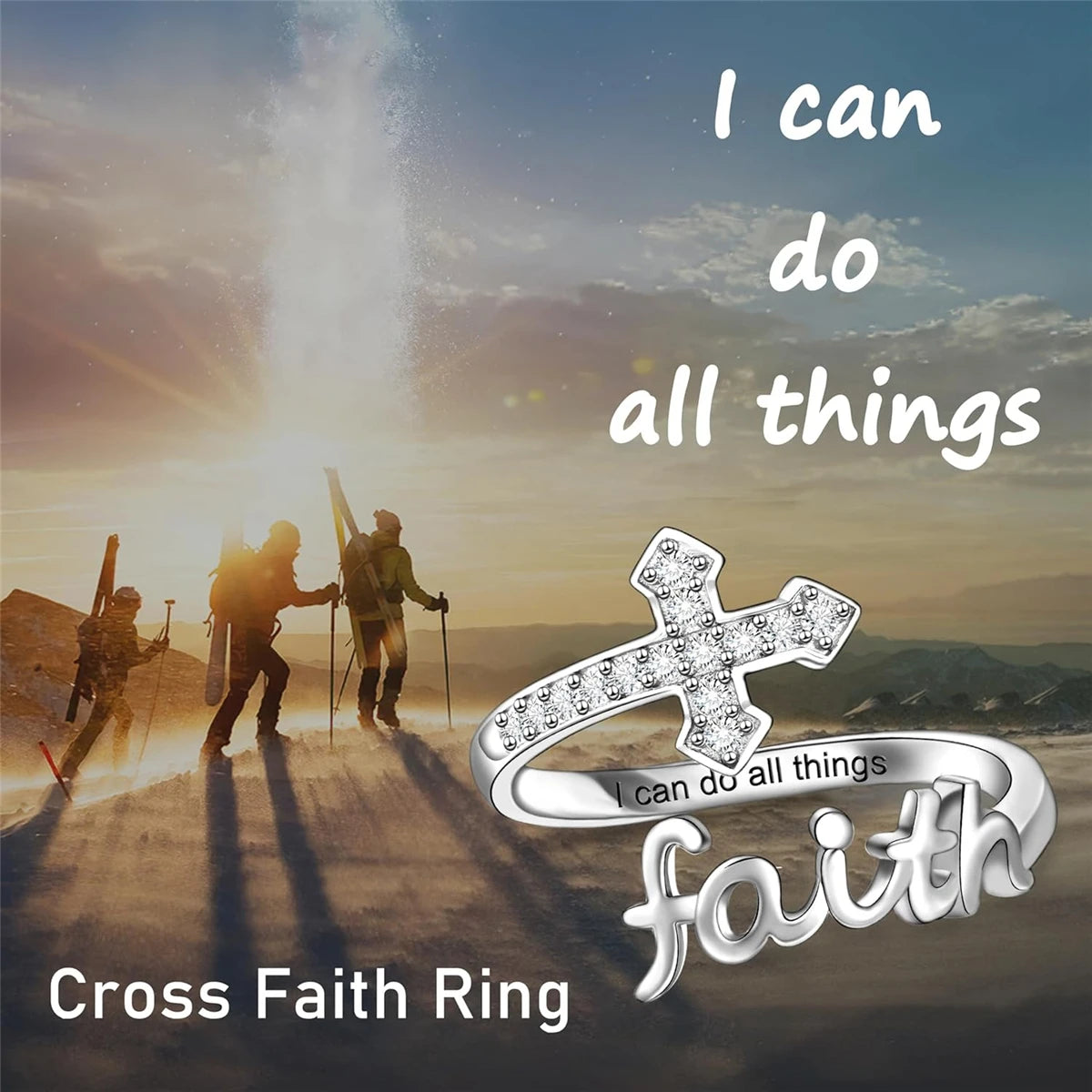 1Pc Exquisite Faith Cross Open Ring