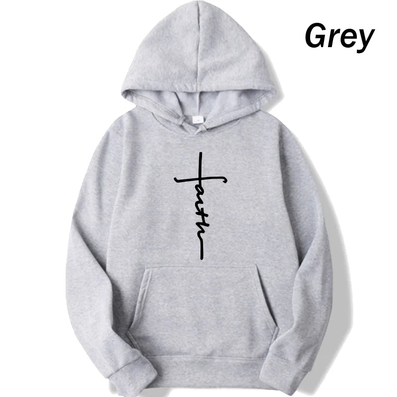 Unisex Cool Faith Print Fleece Sport  Crew Neck Hoodie Sweatshirt
