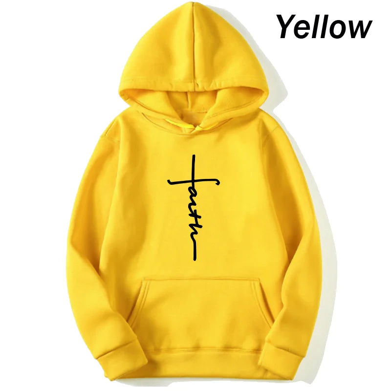 Unisex Cool Faith Print Fleece Sport  Crew Neck Hoodie Sweatshirt