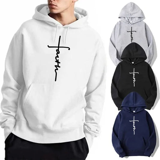 Unisex Cool Faith Print Fleece Sport  Crew Neck Hoodie Sweatshirt