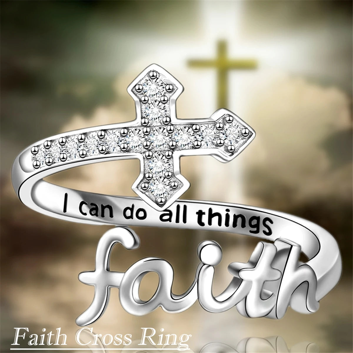 1Pc Exquisite Faith Cross Open Ring