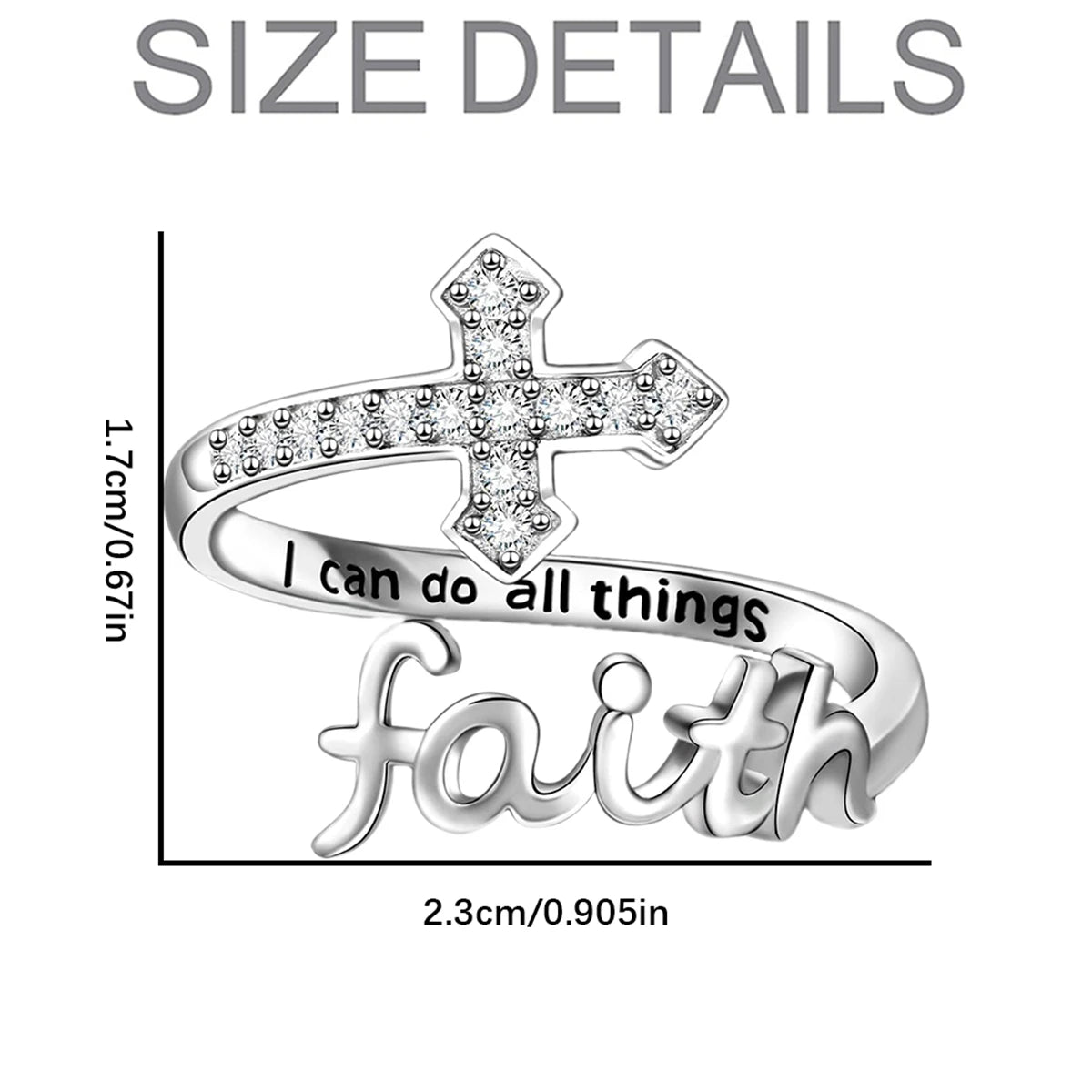 1Pc Exquisite Faith Cross Open Ring