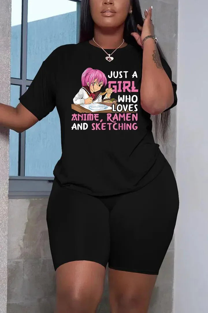 Casual Short Sleeved Top and Trousers Two Piece Faith Print Plus Size 2 Piece Set