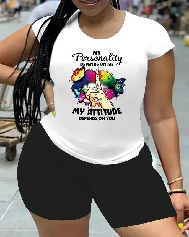 Casual Short Sleeved Top and Trousers Two Piece Faith Print Plus Size 2 Piece Set