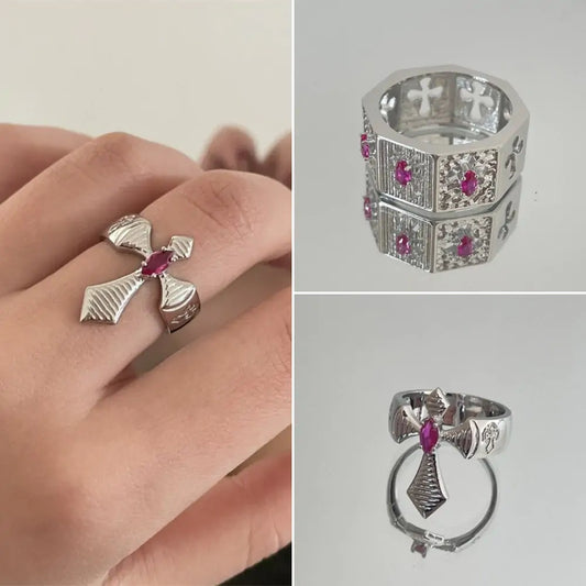 Women Red Cross Stone Ring