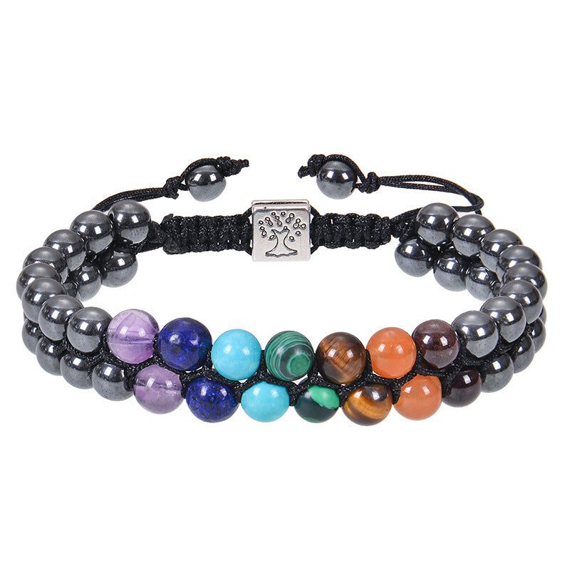 Chakra 7 6mm Stone Bead Yoga Meditation,Healing Crystal Double Layer Natural Gemstone Beaded Anxiety Bracelets