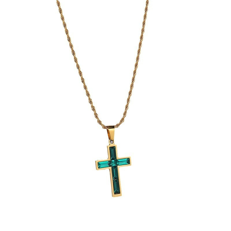 Fashion  Diamond Cross No Color Fading Necklace