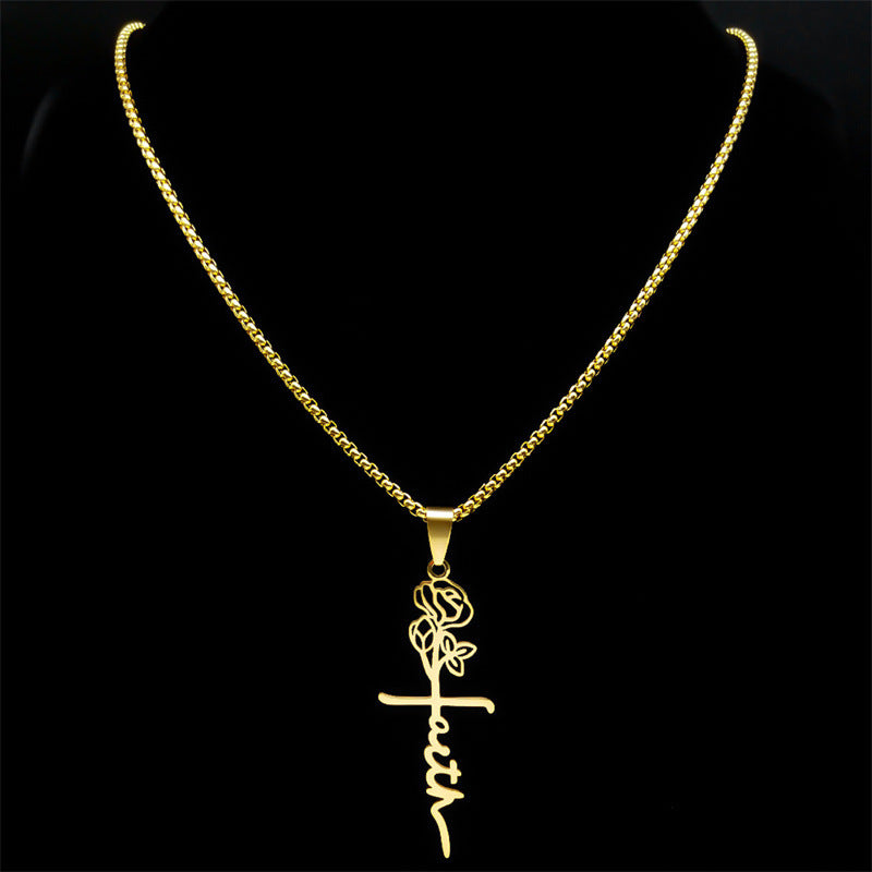 Cross Rose 18K Gold Necklace