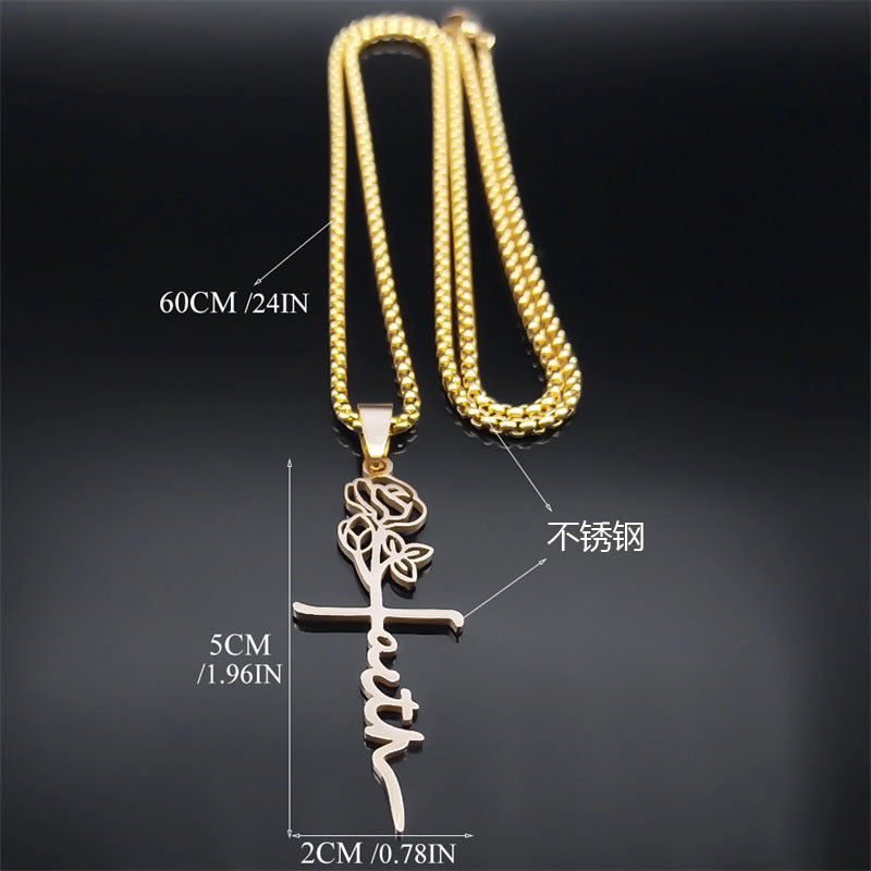 Cross Rose 18K Gold Necklace