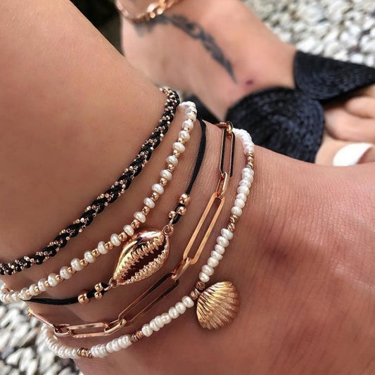 Shell Braided Multi-layer 5piece Set Anklet