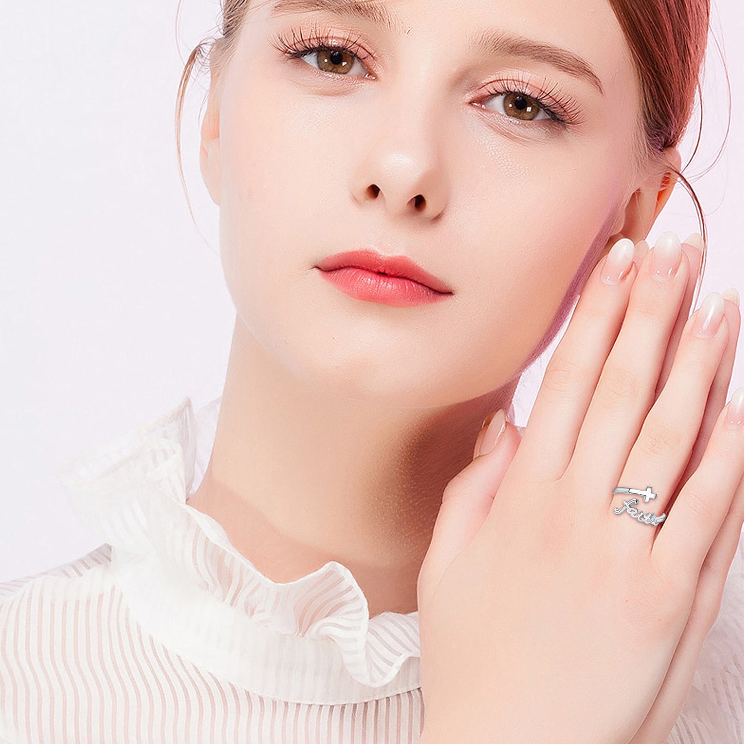 Faith Cross 925 Sterling Silver Adjustable Open Rings Open Ring