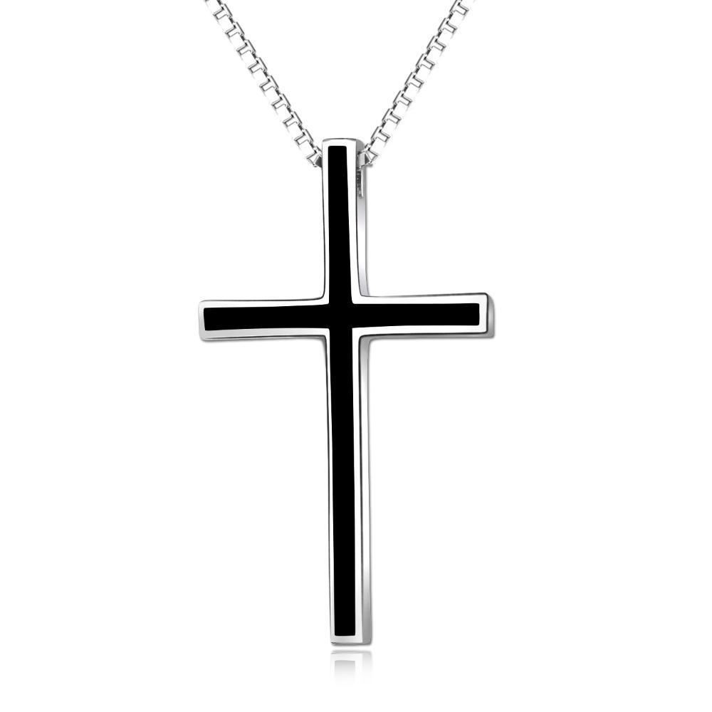 Black Cross Pendant 925 Sterling Silver Classic Cross Necklace