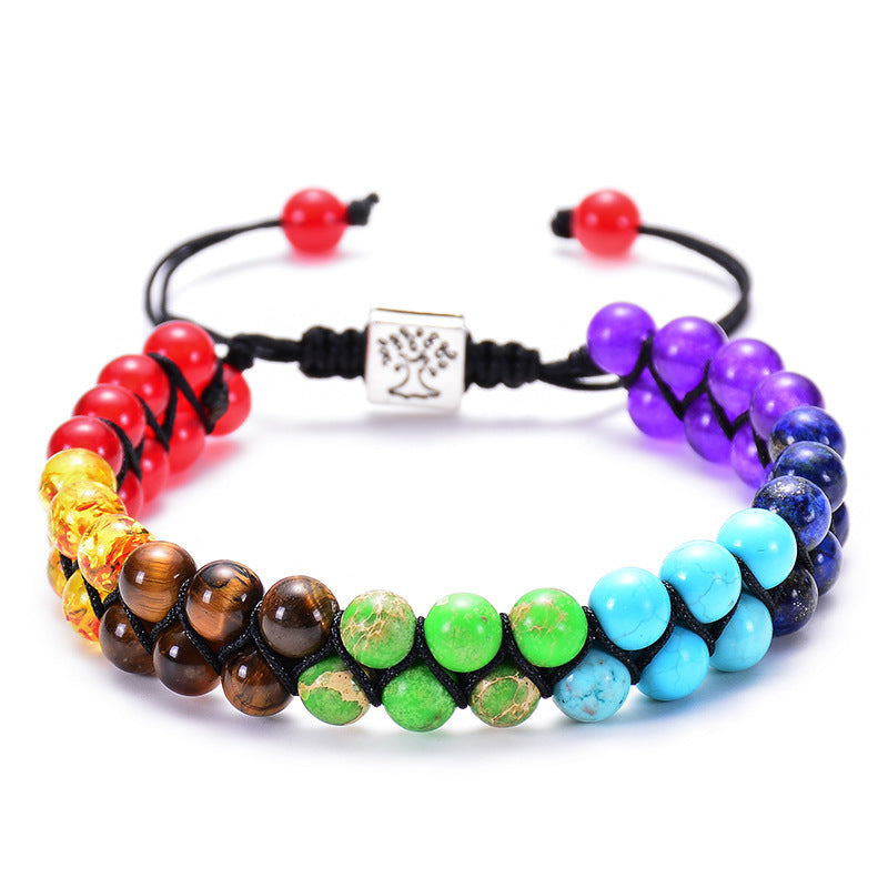 Chakra 7 6mm Stone Bead Yoga Meditation,Healing Crystal Double Layer Natural Gemstone Beaded Anxiety Bracelets