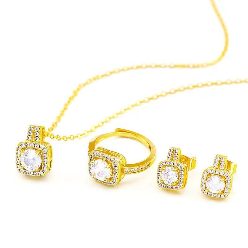 Fashion Zircon Gem Pendant Chain Choker Set