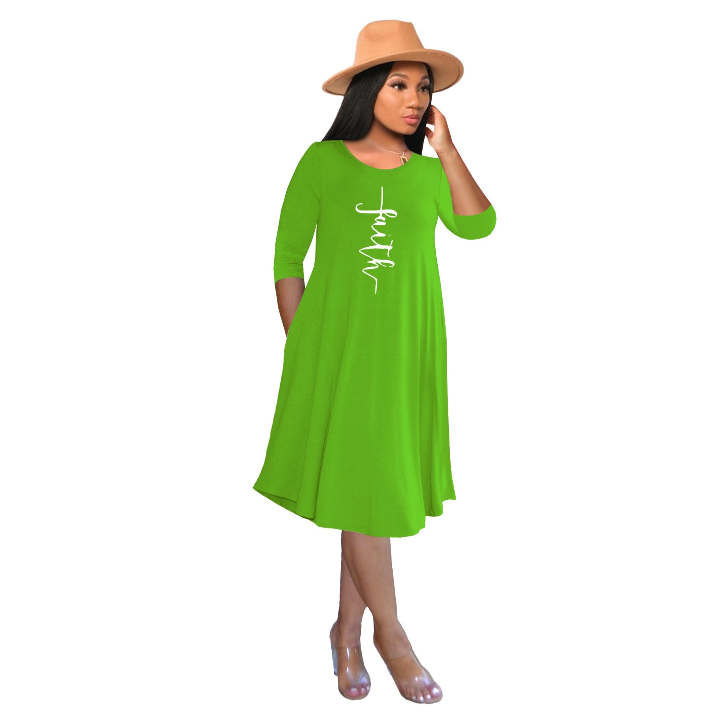 Women's Mid Skirt Casual Faith Print T-Shirt Dress