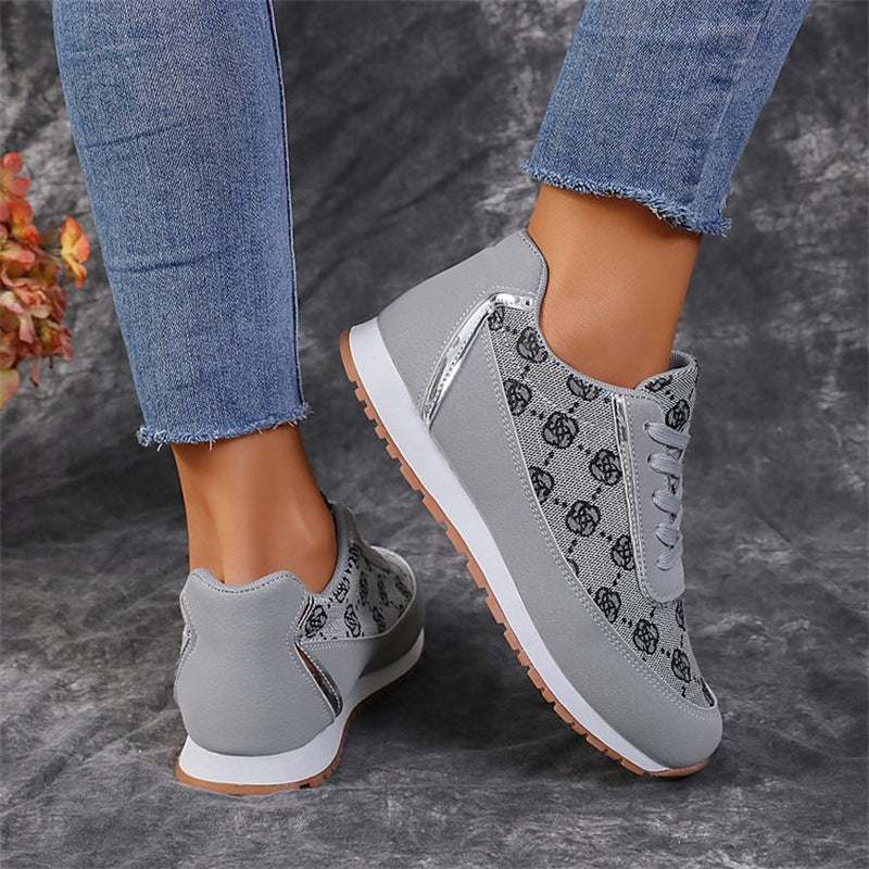 Flower Print Lace-up Casual Fashion Shoe