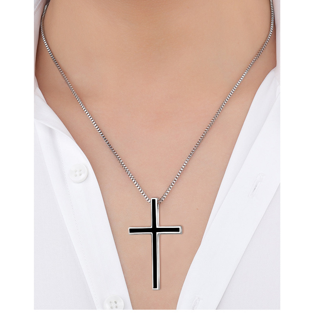 Black Cross Pendant 925 Sterling Silver Classic Cross Necklace