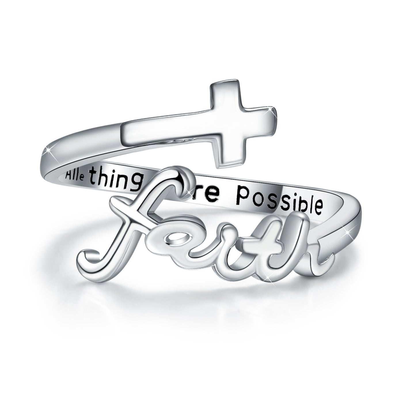 Faith Cross 925 Sterling Silver Adjustable Open Rings Open Ring