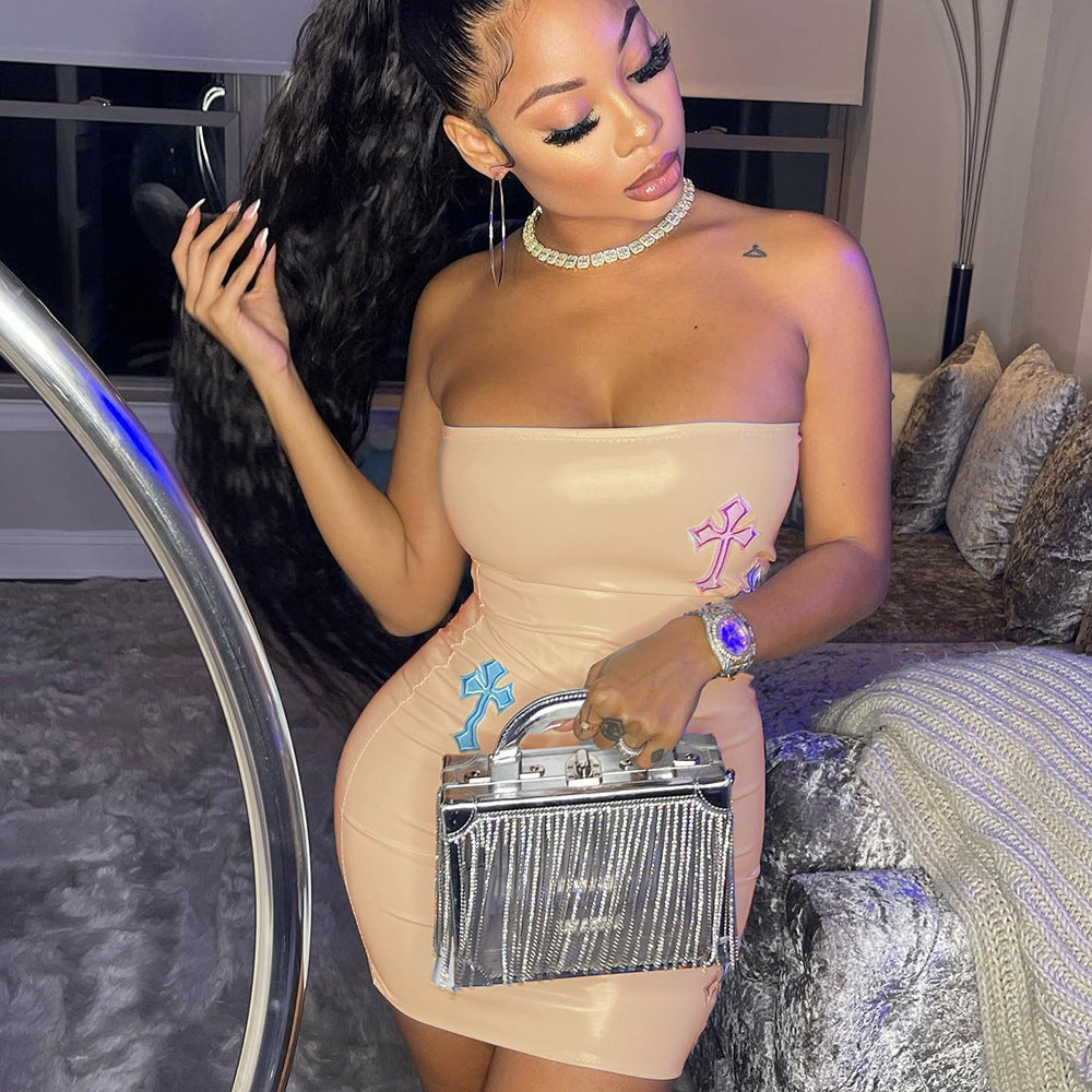 Stretch Leather Cross Wrap Dress