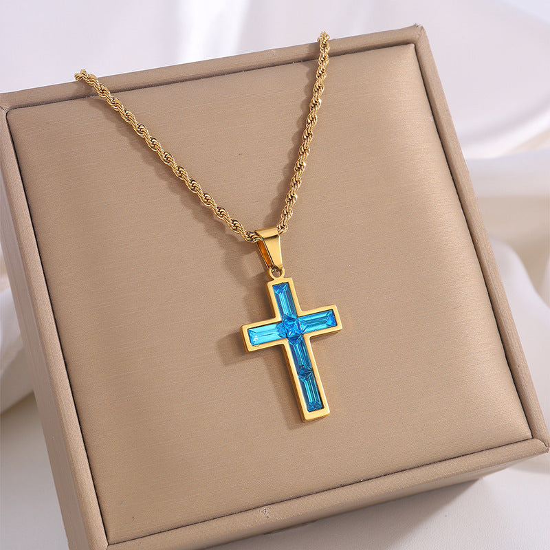 Fashion  Diamond Cross No Color Fading Necklace