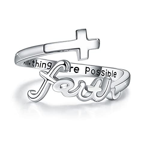 Faith Cross 925 Sterling Silver Adjustable Open Rings Open Ring