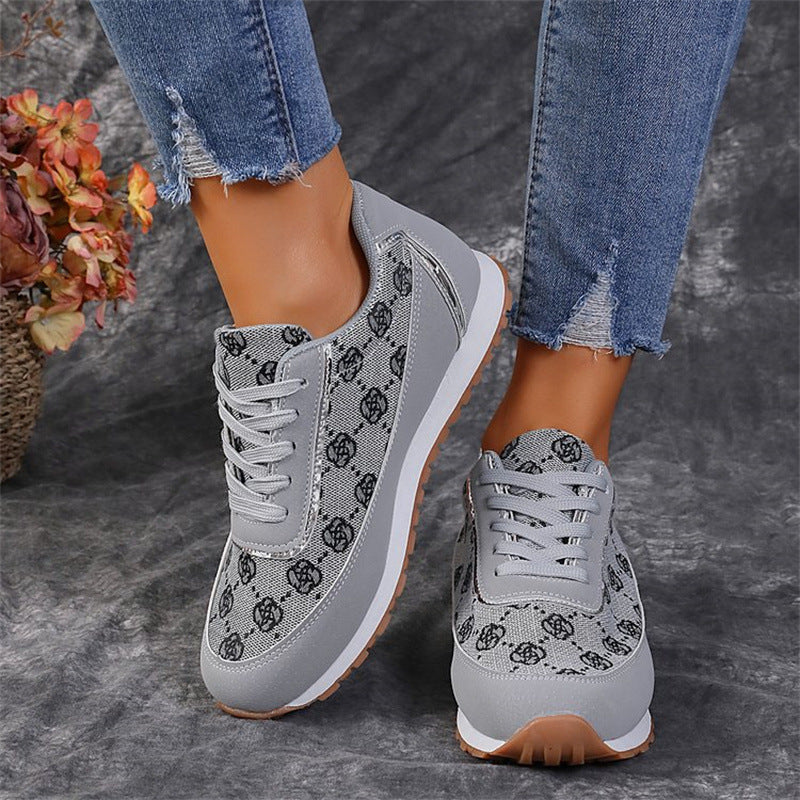Flower Print Lace-up Casual Fashion Shoe