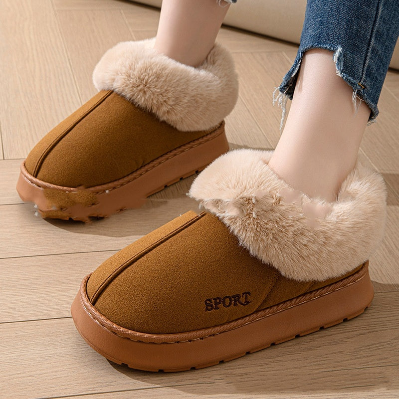 Women Cozy Faux Fur Non- Slip Platform Slipper Shoe