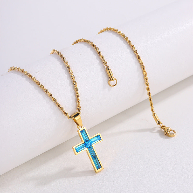 Fashion  Diamond Cross No Color Fading Necklace