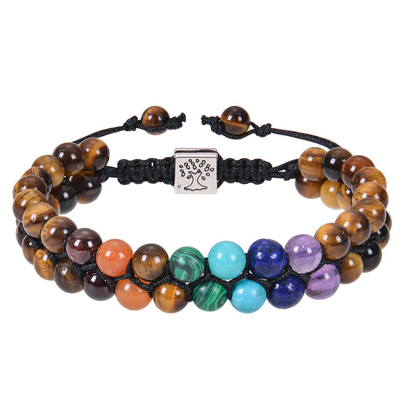 Chakra 7 6mm Stone Bead Yoga Meditation,Healing Crystal Double Layer Natural Gemstone Beaded Anxiety Bracelets
