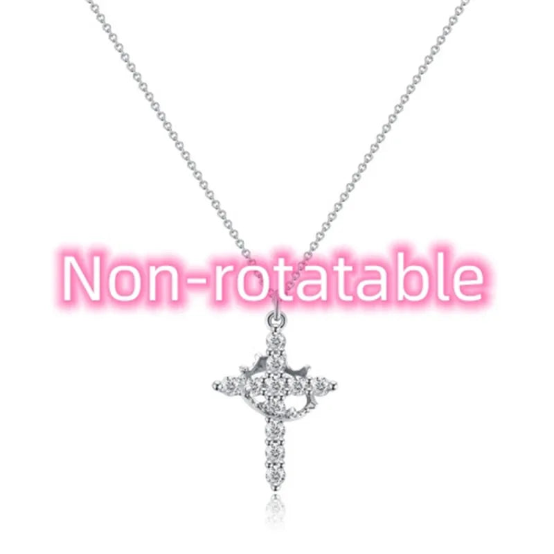 Women Rotatable Cross Crown Diamond Fashion Necklace