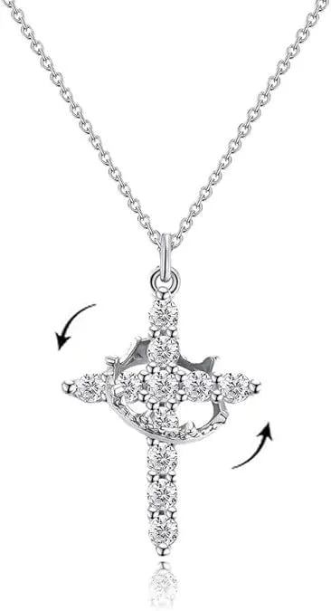 Women Rotatable Cross Crown Diamond Fashion Necklace